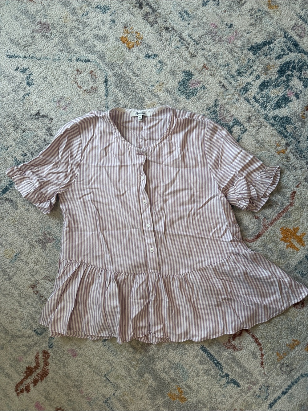 Madewell Blush Lavender Striped Peplum Button-Down Top